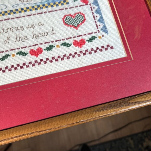 Vintage Christmas Cross Stitch Art Framed Holiday Needlepoint Wall Hanging - Picture 12 of 15